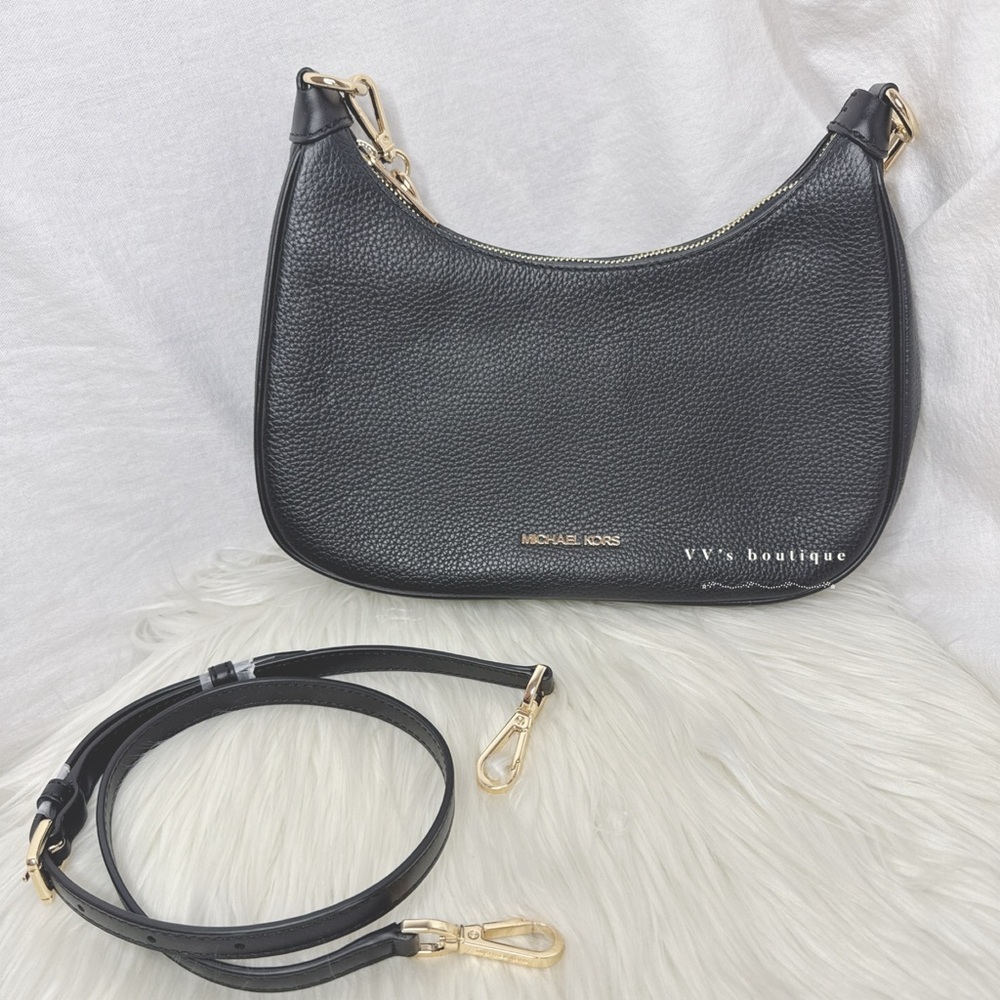 NWT Michael Kors Cora Large Pebbled Leather Chain Link Crossbody Bag Black - Picture 4 of 10